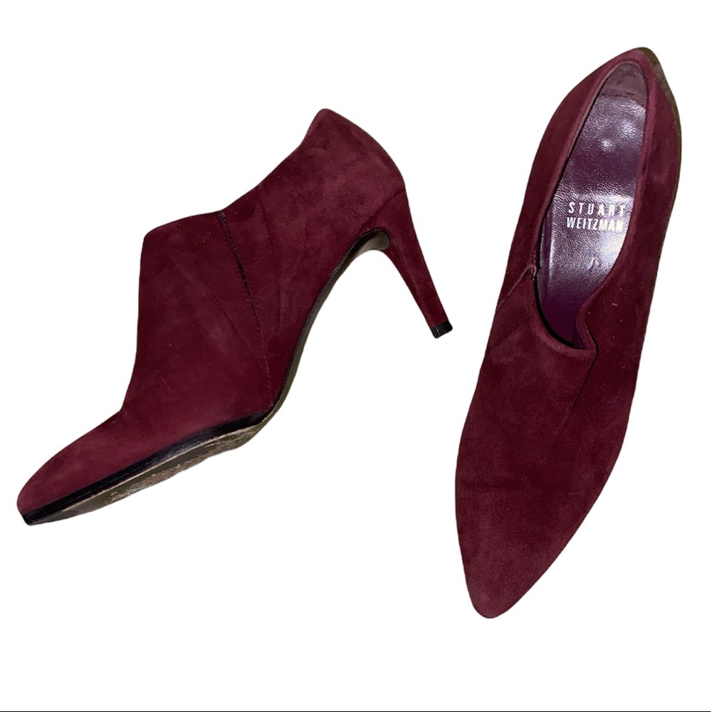Stuart Weitzman Standin Merlot Wine Suede Ankle Booties Boots- 7 - Picture 4 of 16